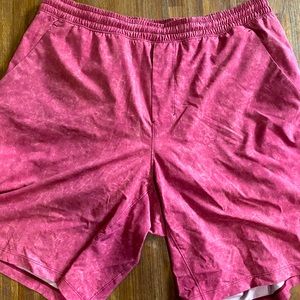 Red/white lulu lemon shorts.  License to train.  With liner.  XL